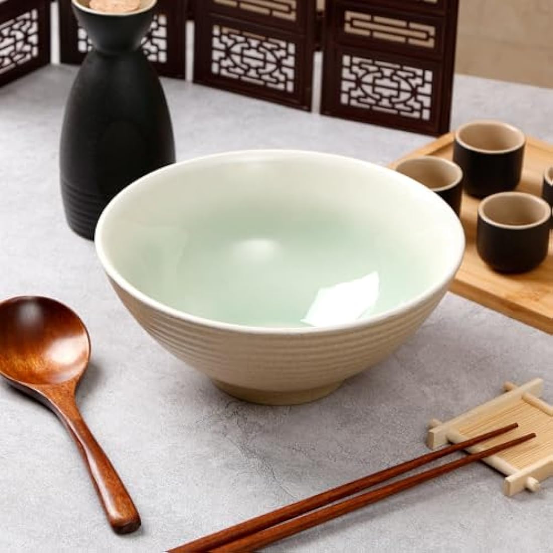 NUTRIUPS 1200ml Ceramic Ramen Bowl Set of 2 Noodle Bowls with Chopsticks and Spoons(Teal)