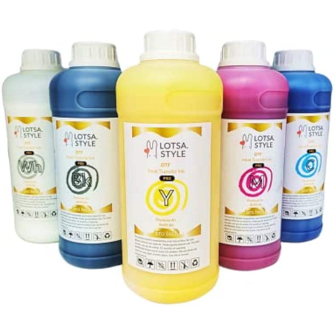 Lotsa Style Premium PRO DTF Ink Refill for Inkjet Printers Heat Transfer Film Printing, Large and Wide Format Commercial Edition (Large, CMYK Wh)
