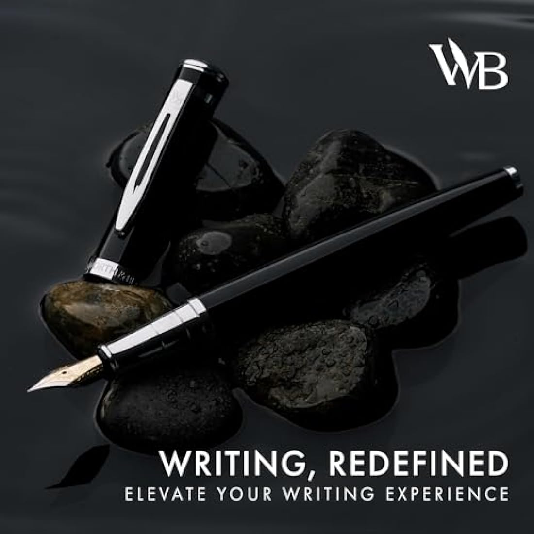 Wordsworth & Black Fountain Pen Set, Extra Fine Nib, Includes 24 Pack Ink Cartridges, Ink Refill Converter & Gift Pouch, Chrome Finish, Calligraphy, [Black Chrome], Perfect for Men & Women
