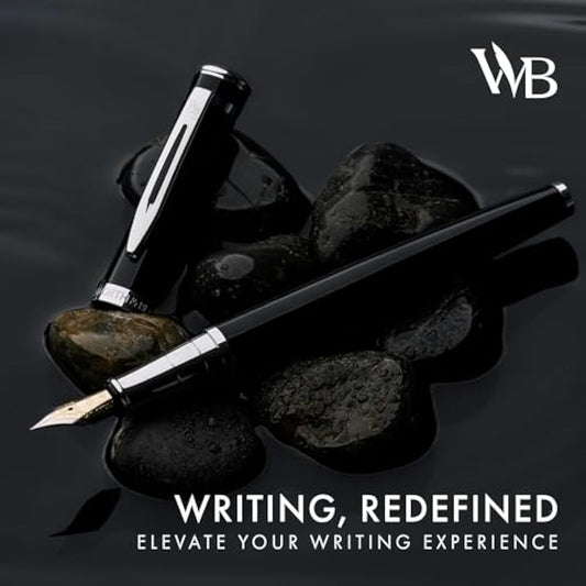 Wordsworth & Black Fountain Pen Set, Extra Fine Nib, Includes 24 Pack Ink Cartridges, Ink Refill Converter & Gift Pouch, Chrome Finish, Calligraphy, [Black Chrome], Perfect for Men & Women