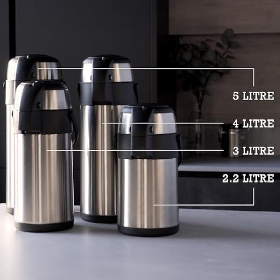 Pioneer Flasks Stainless Steel Airpot Hot Cold Water Tea Coffee Dispenser Conference Event Flask, Satin Finish, 4 litres