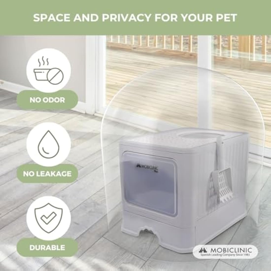 Mobiclinic® Pets, Covered Cat Litter Box, Removable Drawer, Includes Scoop, CatBox, Dual Front and Top Entry with Lid, Top Grid, Elegant Aesthetic, Detachable Structure