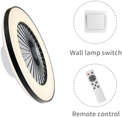 BKZO Modern LED Ceiling Light with Fan, Ceiling Fan with lamp, 24 Ventilation speeds, infinitely dimmable Light for Living Room, Bedroom, Office, 3000-5500 K, (Black Frame 50CM)