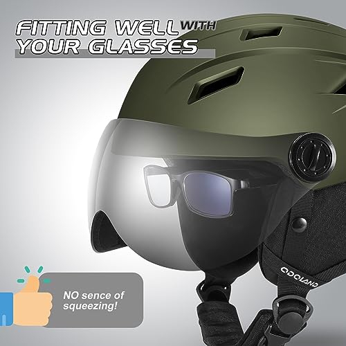 Odoland Ski Helmet with VLT 18% Lens Visor Great for Skiing, Light Weight and Adjustable Ventilation Advanced Competition Snow Helmet with Warm Fluffy