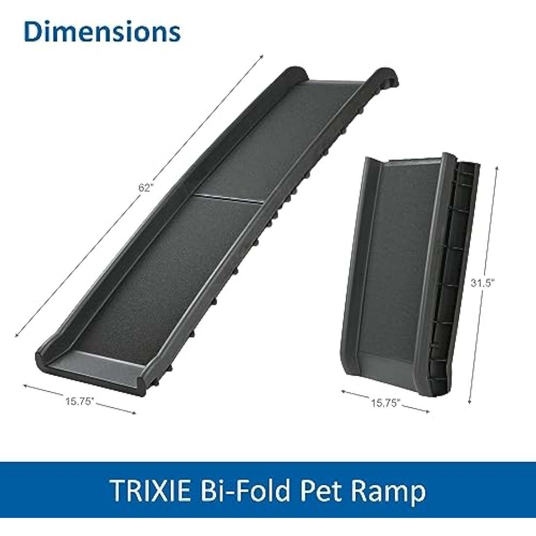 TRIXIE folding ramp for dogs – facilitates access to the boot – walking surface with sandpaper coating – 40 x 156 cm – width of walking surface: 33 cm – up to 90 kg – black – 3939