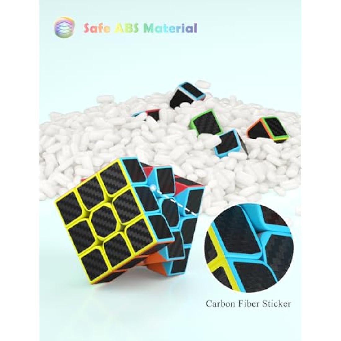ROXENDA Speed Cube Set, 2X2 3X3 4X4 Pyramid Cube Stickerless with Instruction [4 Pack] (Carbon Fiber Cube Set)