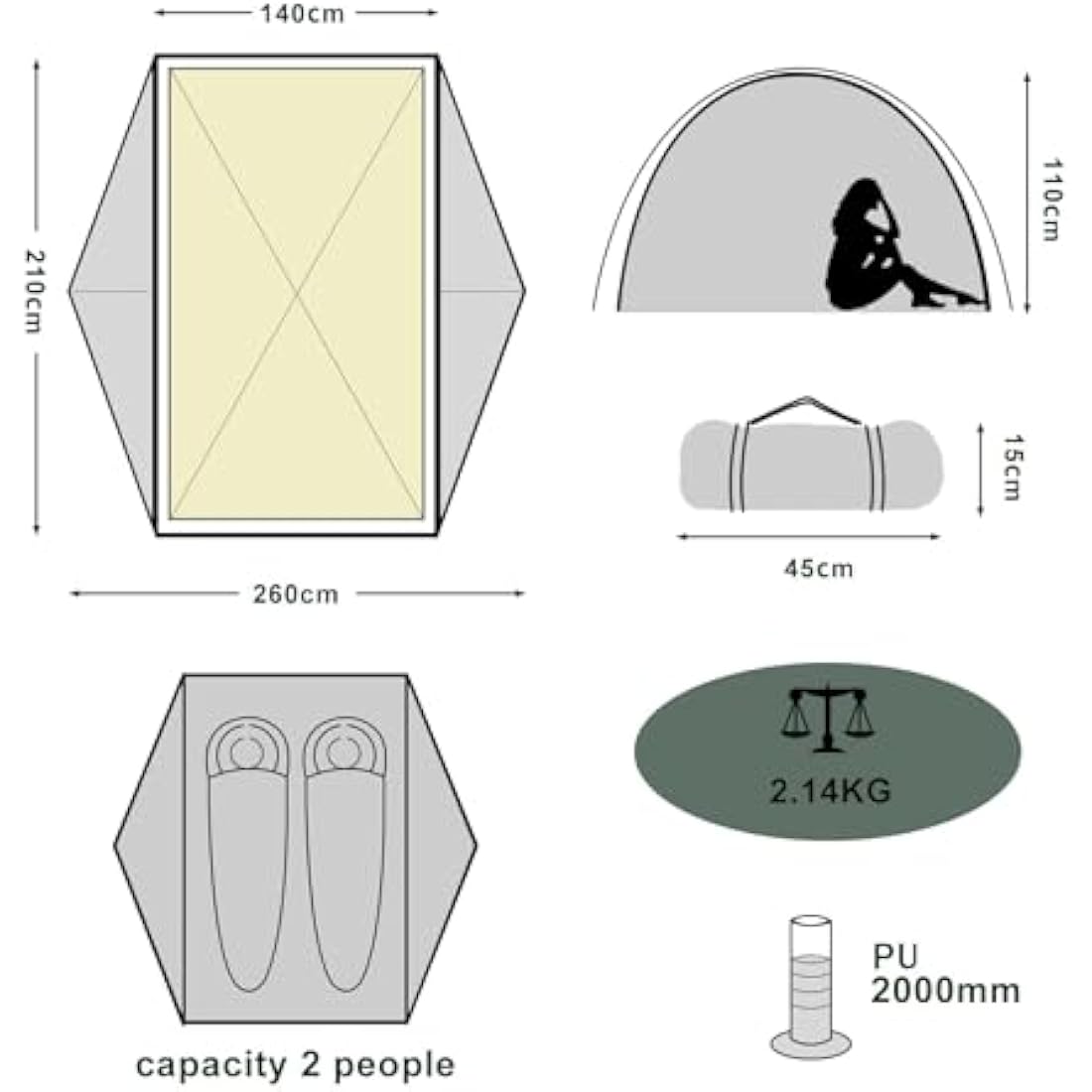 BISINNA 2 Man Camping Tent Waterproof Windproof Two Doors Lightweight Backpacking Tent Easy Setup Double Layer Outdoor Tent for Family Camping Hunting Hiking Mountaineering Travel