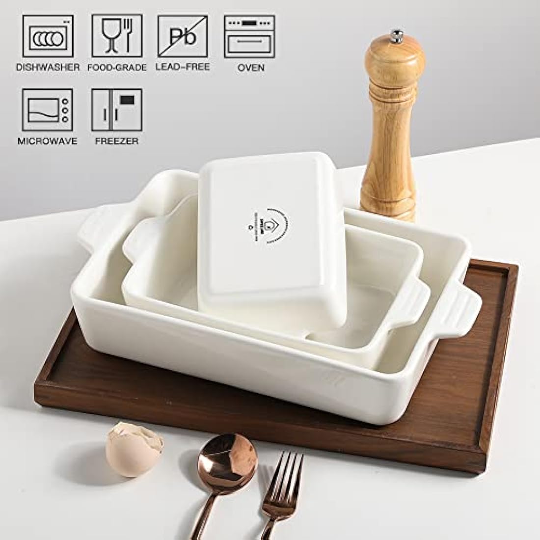 Sweejar Home Ceramic Bakeware Set, Rectangular Baking Dish Lasagna Pans for Cooking, Kitchen, Cake Dinner, Banquet and Daily Use, 30 x 20 x 7 cm of Casserole Dishes (White)