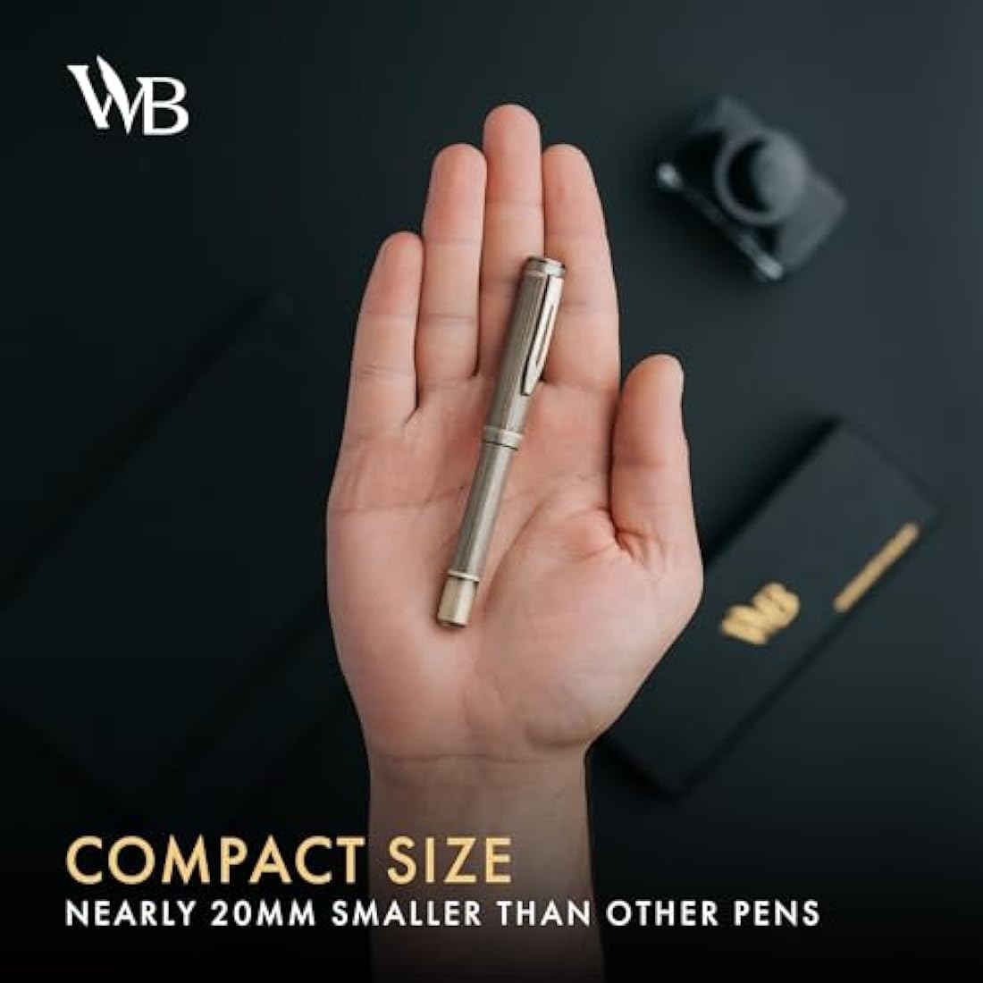 Wordsworth and Black Fountain Pen Mini EDC: Luxury Bronze Heavy Pocket Pen, Medium Nib, 6 Ink Cartridges, Ink Converter, Travel Refillable Writing Pen Gift Set, Men & Women