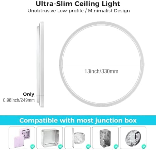 libtit 24W Bathroom Lights Ceiling, 33CM 2400LM Ultra-Slim Kitchen Lights Ceiling,3000K/4500K/6000K Modern Led Flush Mount Ceiling Light Fixture for Bedroom, Office, Hallway,2Pack