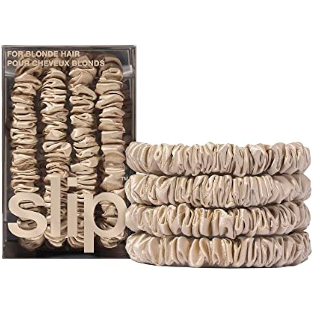 slip Skinny Blonde Scrunchies - Back to Basics - Anti-Crease, Anti-Breakage Slipsilk Design Protects Delicate Hair - Includes 4 Pure Silk Scrunchies - 4 Pack