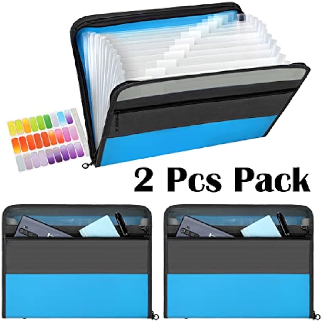 TRANBO 13 Pockets Expanding File Folder with Zipper Closure, A4 Plastic Document Wallet Organizer with Handy Front Pocket for Personal Office Stationary Storage