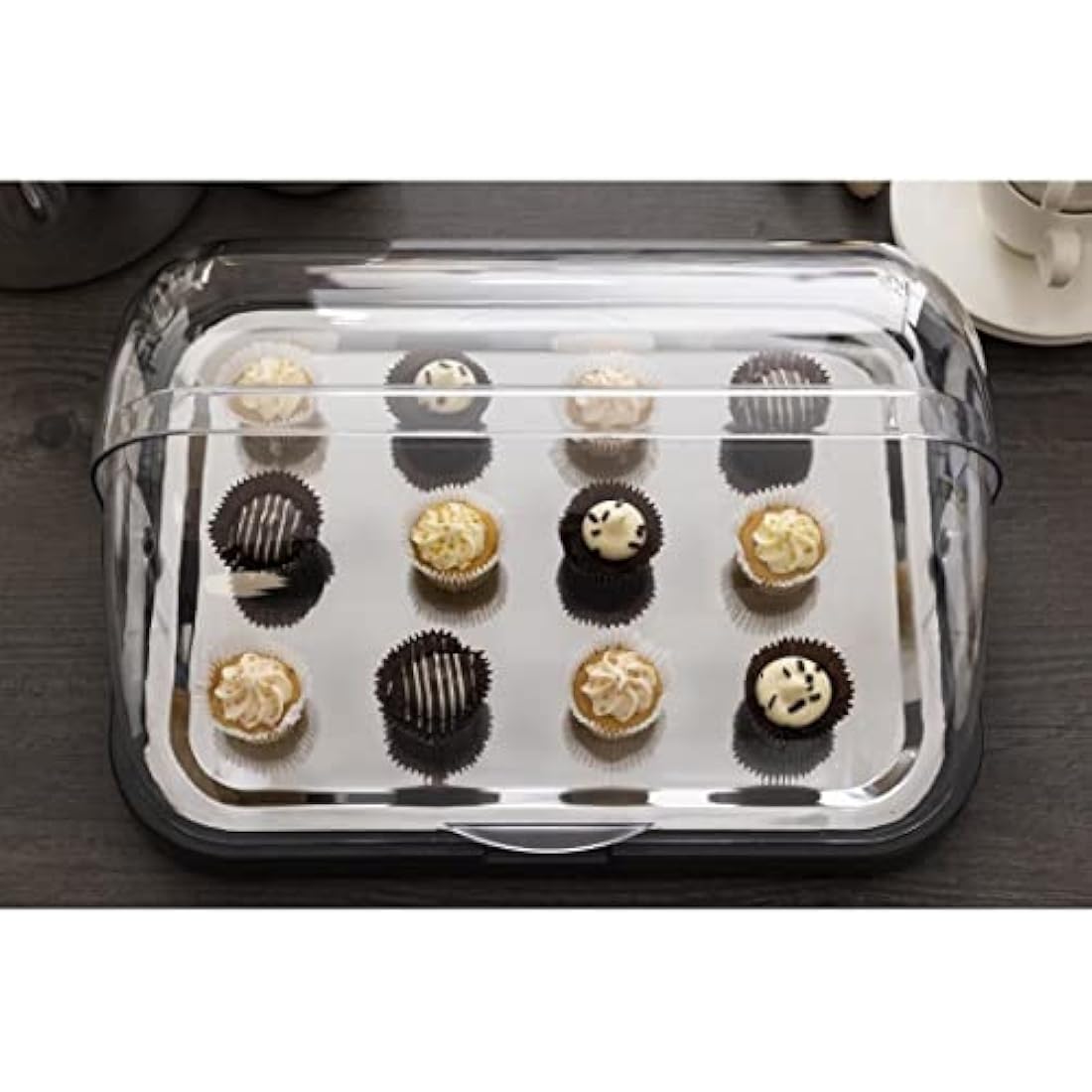 APS Buffet showcase - Double-sided hinged, transparent roll-top bonnet, one bowl, one stainless steel tray and two cooling batteries - Made in Germany