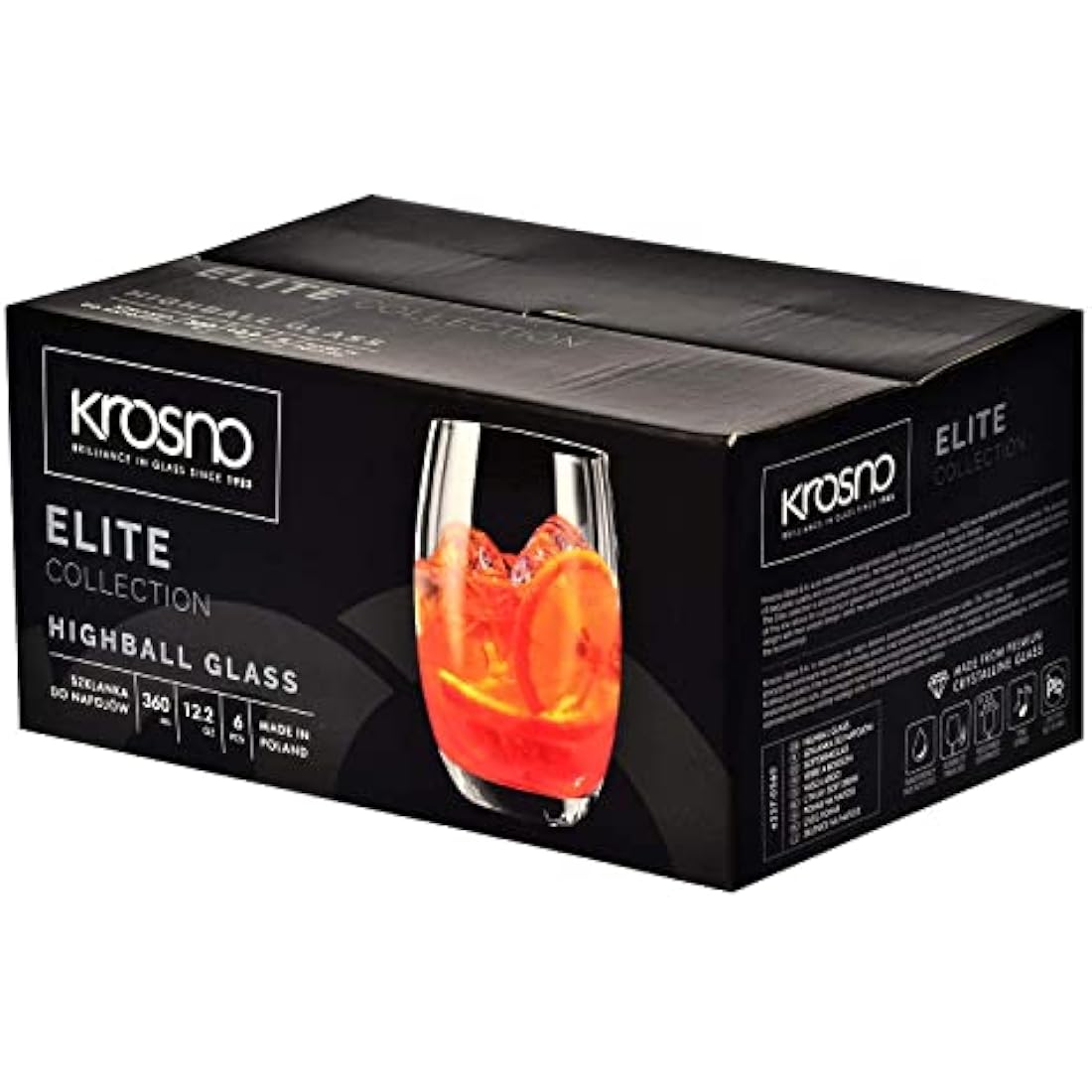 KROSNO Water Juice Tumbler Drinking Glasses | Set of 6 | 360 ML | Elite Collection | Crystal Glass | Perfect for Home, Restaurants and Parties | Dishwasher Safe