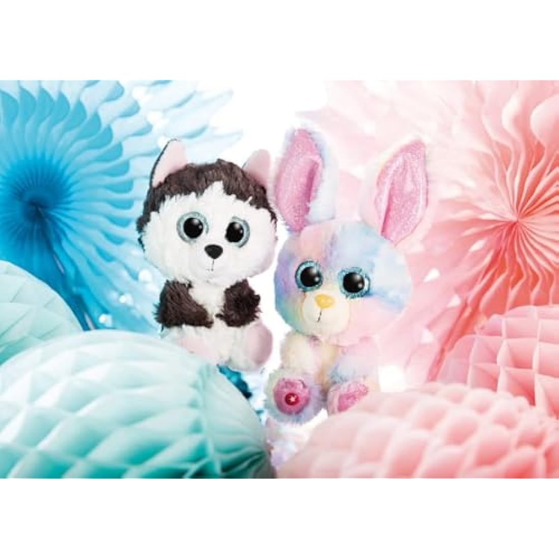 Nici 45561 Glubschis Animal, Cuddly Toy Bunny Rainbow Candy 15cm, Grey/Multi-Coloured