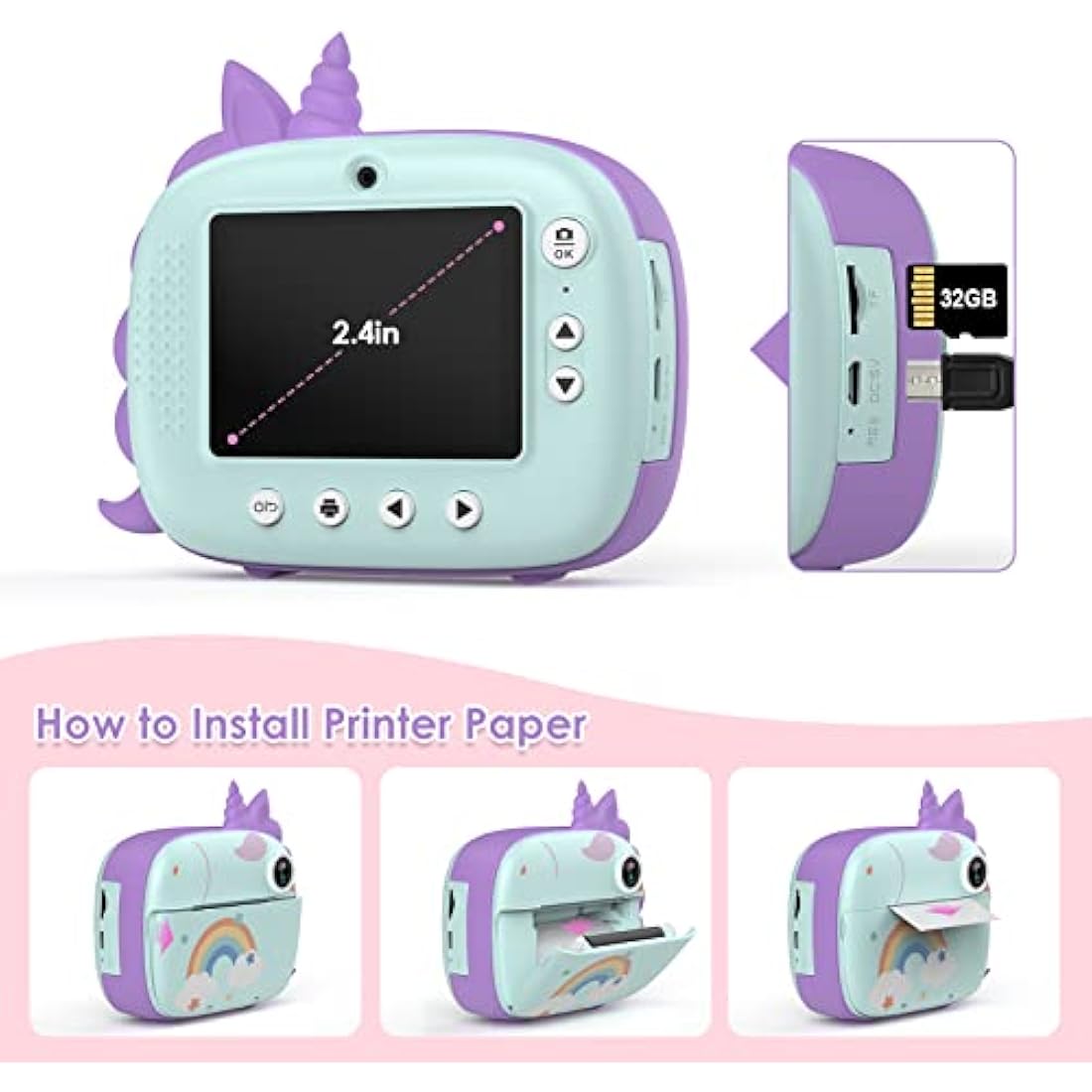 HiMont Kids Camera Instant Print, Digital Camera for Kids with No Ink Print Paper & 32G TF Card, Selfie Video Camera with Color Pens for DIY, Fun Gift for Girls Boys 3-14 Years Old (Green)