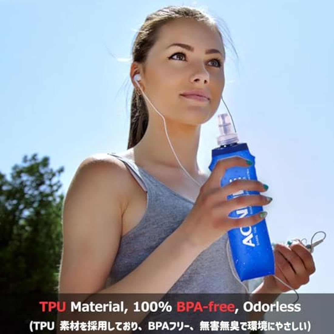 Azarxis TPU Soft Flask Collapsible Water Bottle Running Folding Gel Water Reservoir Handheld for Hydration Pack Hiking Cycling Climbing Jogging Marathon Trail Race (500ml - 2 Pack with 2 Speed Straw)