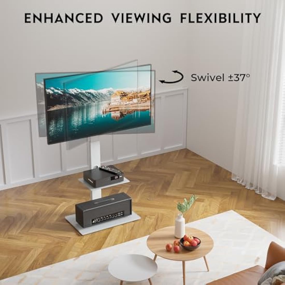 BONTEC Universal Floor TV Stand for 30-70 inch LED OLED LCD Plasma Flat Curved Screens, Height Adjustable Tall TV Stand with 2-Tier Tempered Glass Shelves up to 40KG, Max VESA 600x400mm (White)