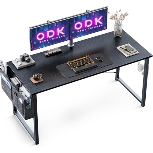 ODK Computer Writing Desk, Sturdy Home Office PC Table, Work Desk with Storage Bag and Headphone Hook (Black, 120 x 48 cm)