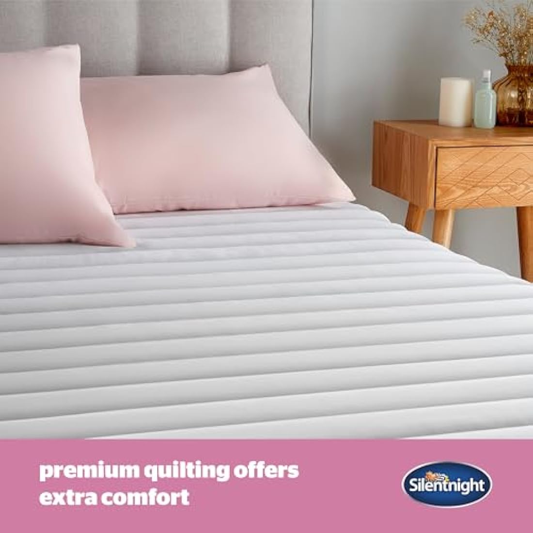Silentnight Quilted Mattress Protector – Premium Luxury Soft Cosy Mattress Cover Protector Pad with Extra Deep Fit Elasticated Straps – Hypoallergenic, Super Soft and Machine Washable - King, White