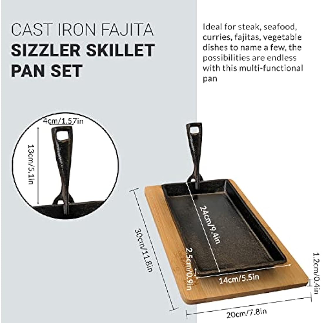 Black Rock Grill Cast Iron Skillet, Sizzler Plate, Fajita Skillet + Wooden Board 2 Set
