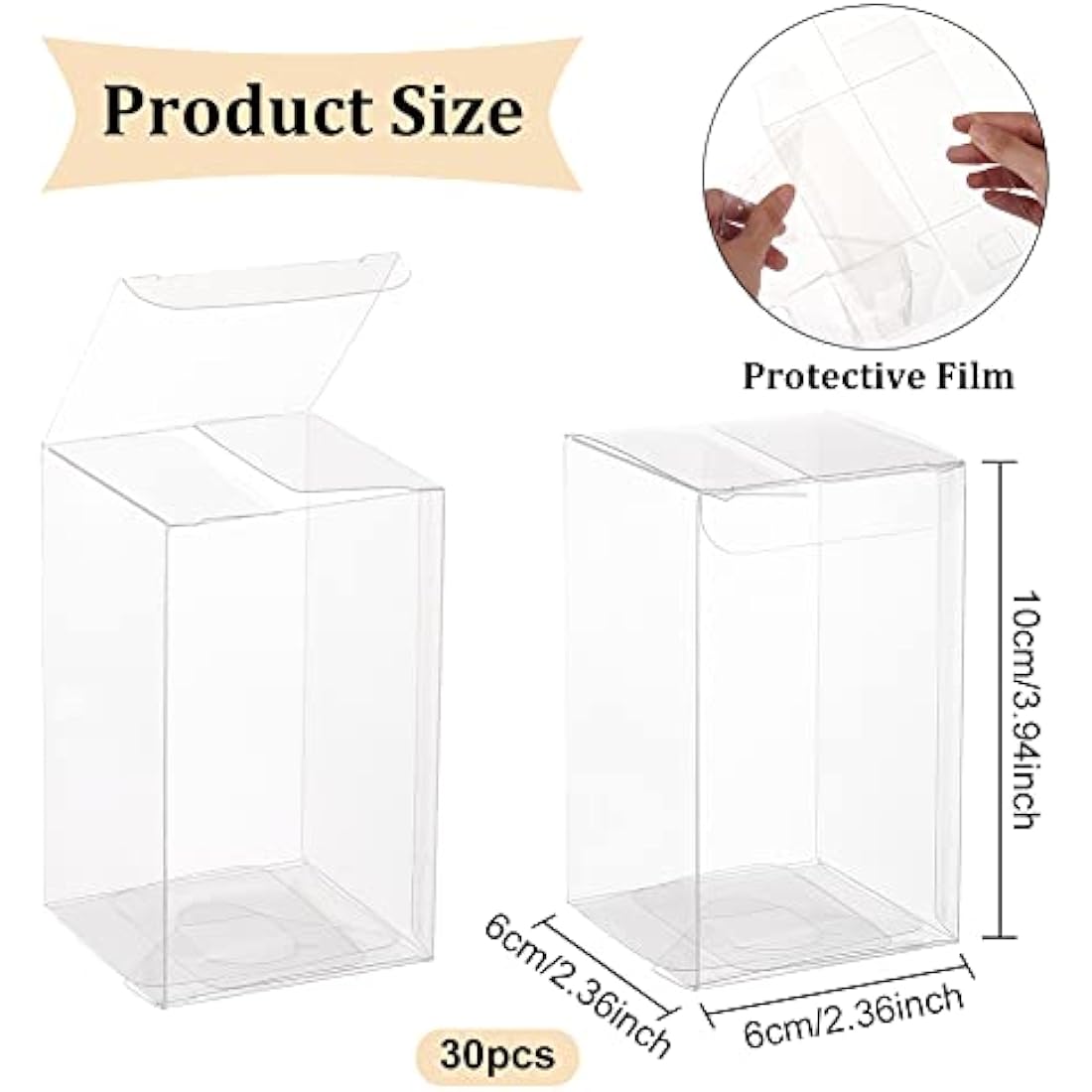 BENECREAT 30PCS 6x6x10cm Film Covered Clear Cube Wedding Favour Boxes PVC Transparent Cube Gift Boxes for Birthday, Wedding, Party Favors