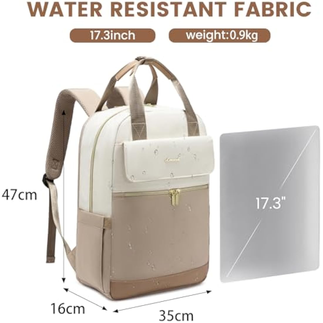 LOVEVOOK Backpack Womens, 17.3 Inch Large Laptop Rucksack Bag for Ladies, Lightweight Computer Backpack Work Bag with USB Port, Casual Daypacks Back Pack for School Uni Travel, Beige Khaki