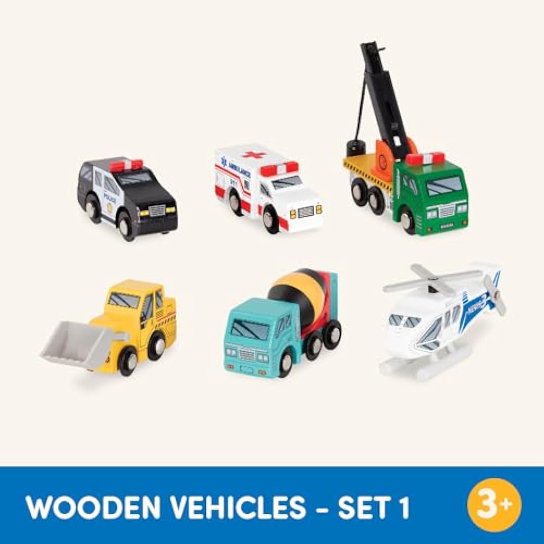 Battat – Wood Cars For Kids – 6 Pieces Toy Vehicle Set – Mini Rescue & Construction Vehicles – Toddler Truck Toys – 3+ Years– Wooden Vehicles Set 1