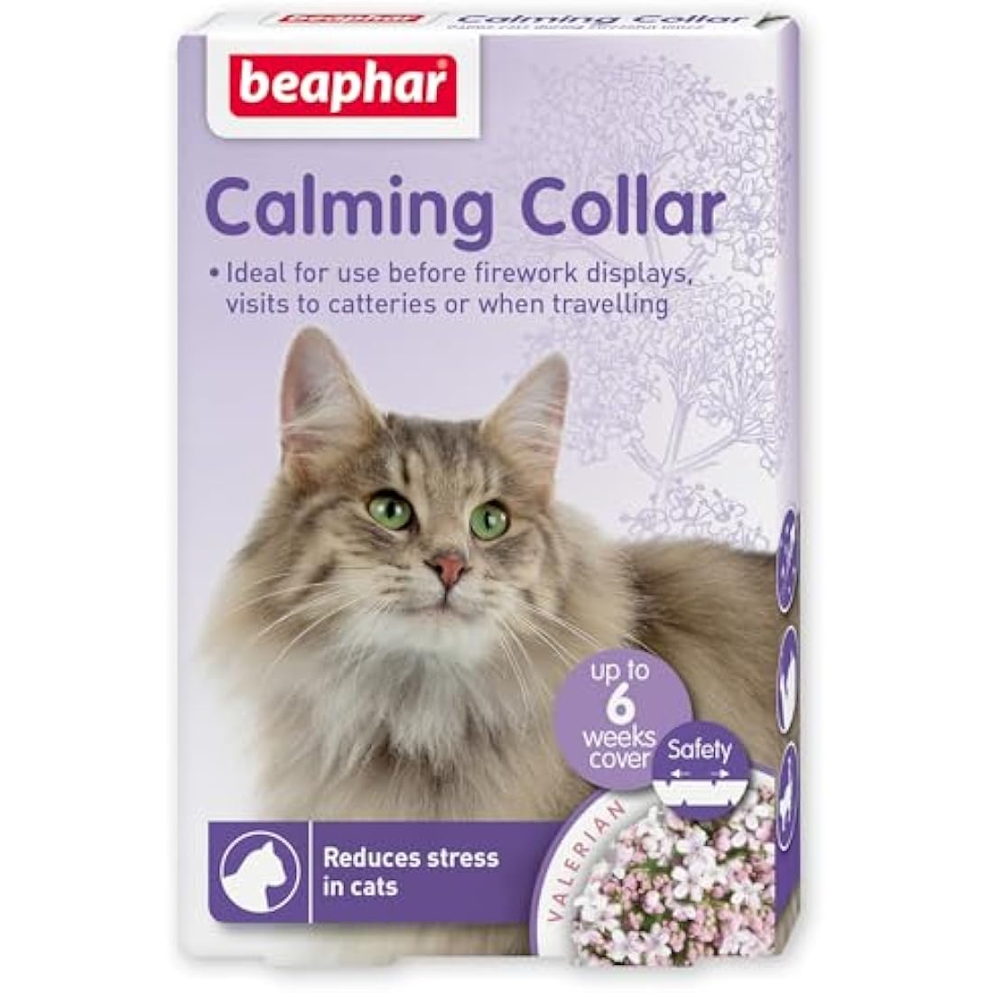 Beaphar - Herbal Calming Collar - For Cats - For Fireworks, Thunderstorms, Car Travel & Long-Term Stress - Contains the Natural Herb Valerian - Up to 6 Weeks of Calming - 1x Adjustable 65cm Collar