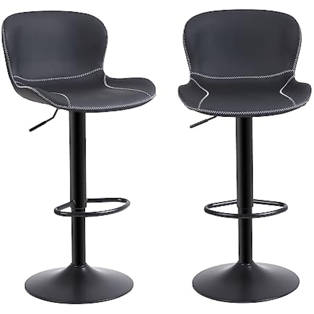Youhauchair Bar Stools Set of 2, PU Leather Counter Height Barstools with Back, Height Adjustable Swivel Bar Chairs, Modern Armless Kitchen Island Stool, Black