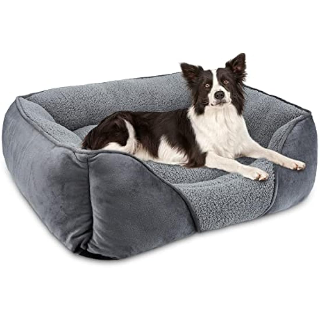 MIXJOY Large Dog Bed Washable, Grey Dog Bed Puppy Beds Orthopedic Pet Bed with Anti-Slip Bottom, Low Front Edge Dog Bed for Border Collie, Golden Retriever, French Bulldog, 76×61×23 cm