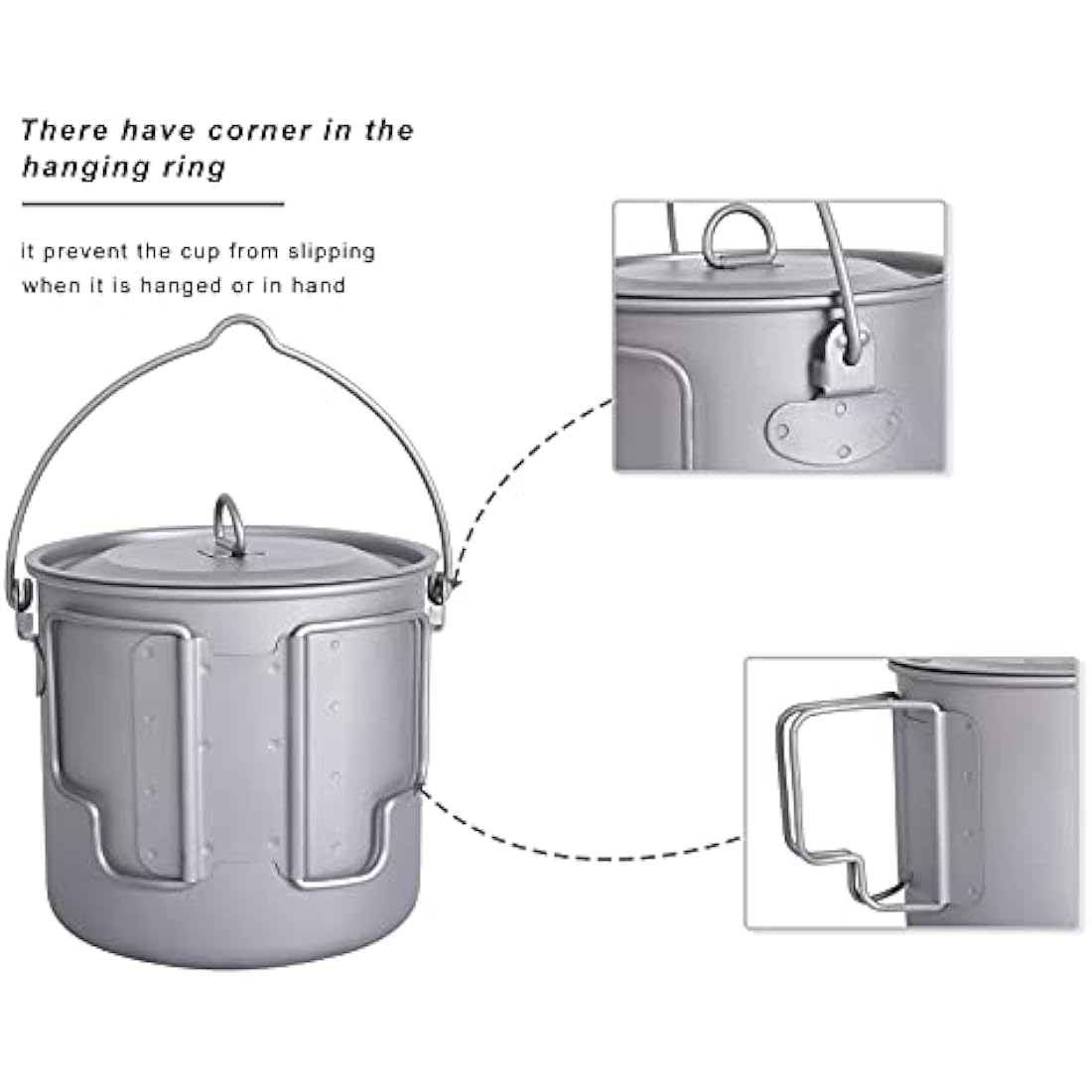 Boundless Voyage Outdoor 1100ml Titanium Pot with Lid Folding Bail Handle Camping Hiking Picnic Ultralight Portable Water Bottle Cup Mug Spork Set