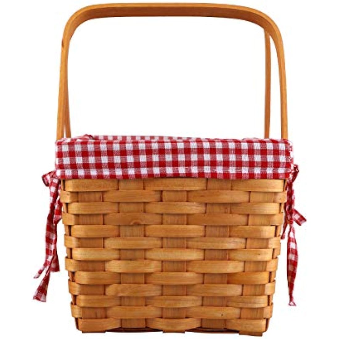 Bekith Picnic Basket Natural Split Shopping Storage Basket Woven Hamper Storage with Double Folding Handles, Pink Lining