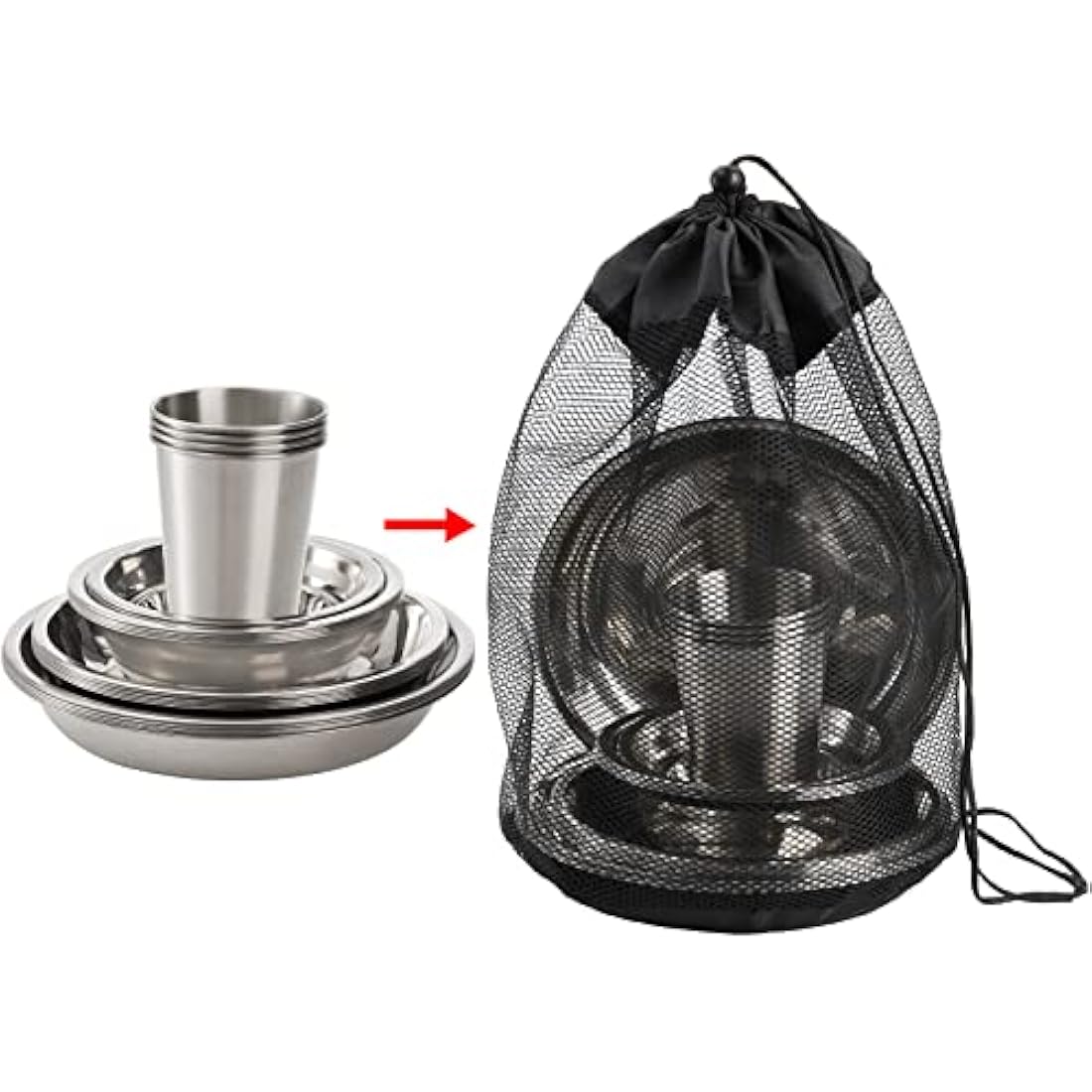 TOPZEA Stainless Steel Camping Plates and Bowls Set, Camping Mess Kits Camping Dish Set Tableware, Stainless Steel Dinnerware for Camping, Hiking, Picnic, RVs