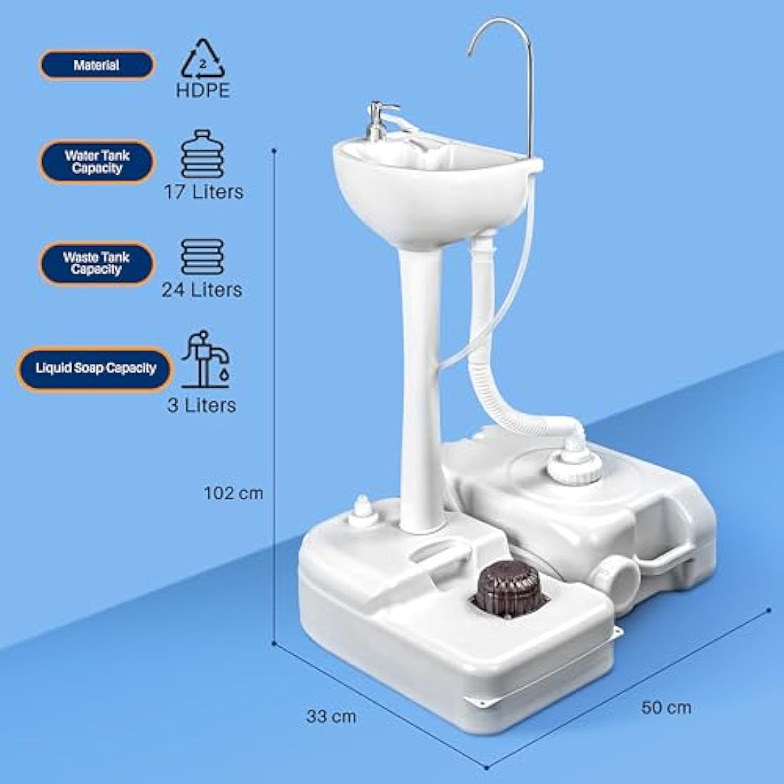 SereneLife Portable Sink, Camping, Outdoor Unit Garden, Hand Wash Station, Portable Basin w/Wheels, Garden w/Waste Tank, Foot Pump, Soap Dispenser for Outdoor Events, Worksites