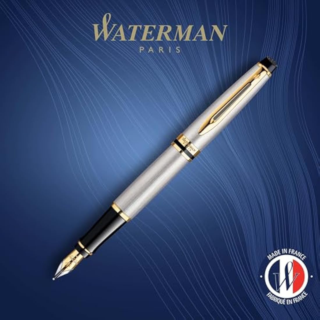 Waterman Expert Fountain Pen | Stainless Steel with 23k Gold Trim | Medium Nib | Gift Box