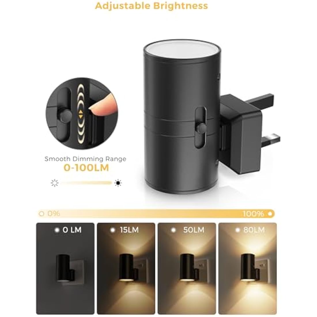 LOHAS-LED Night Light Plug in Wall, Plug in Night Light for Hallway, Dusk to Dawn Nightlight, Dimmable Nightlight 0-100LM, Warm White Light 3000K, Plug Light for Bedroom Bathroom Stair Toddler, 2 Pack