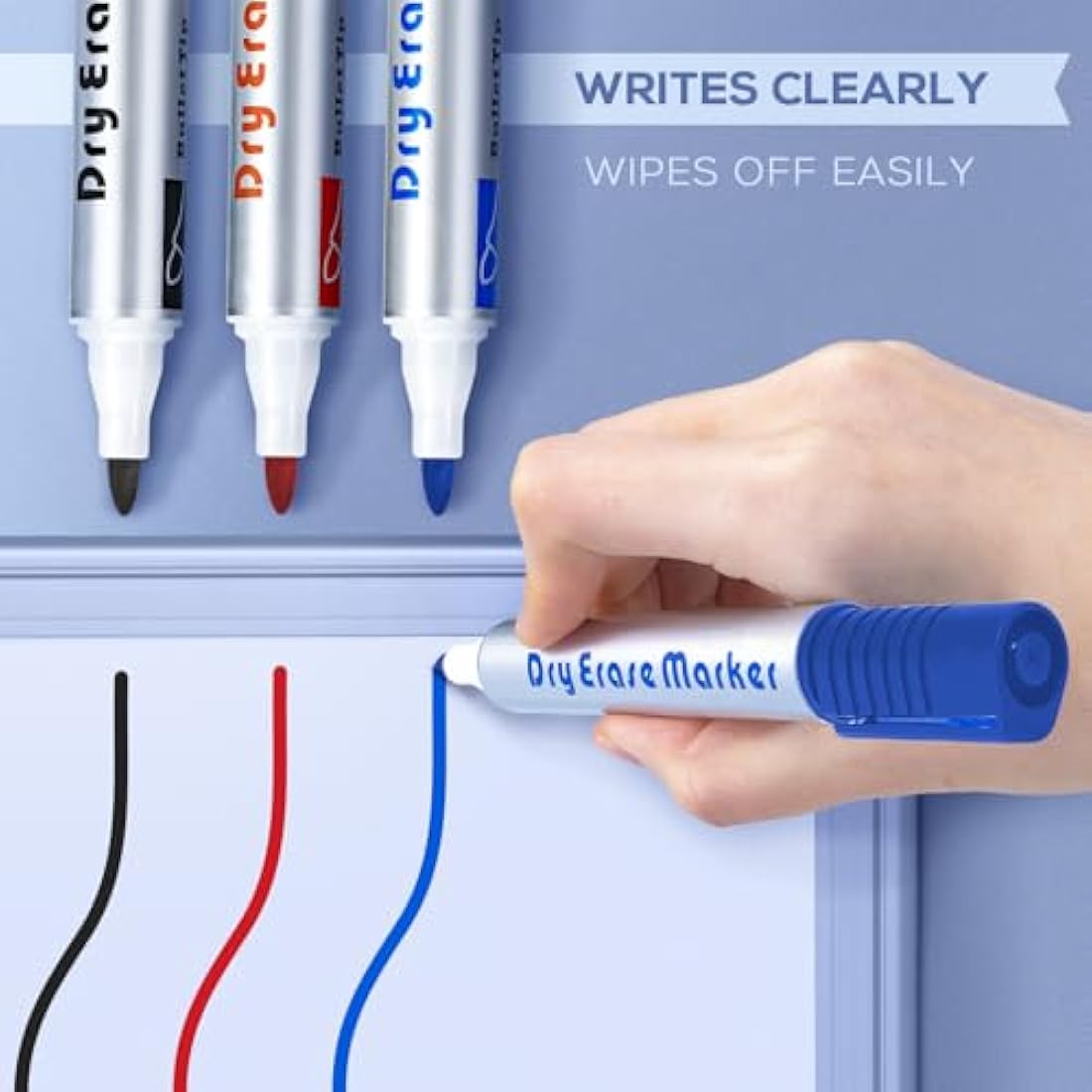 maxtek Whiteboard Pens Markers, 3 Assorted Colours Black Blue Red Dry Erase Pens, Bullet Tip White Board Markers Erasable, Dry Wipe Pens for Office, Schools, Home