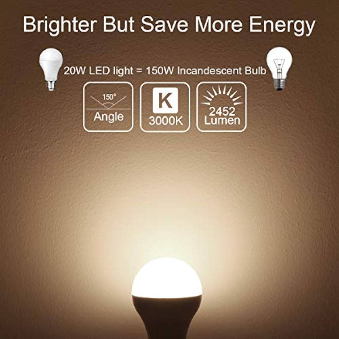 Awenia LED Light Bulb E27, A65 Edison Screw Lighting 20W (Equivalent to 150W Incandescent Bulb), 2452 lumens, Warm White 3000K Golf Ball, Pack of 4