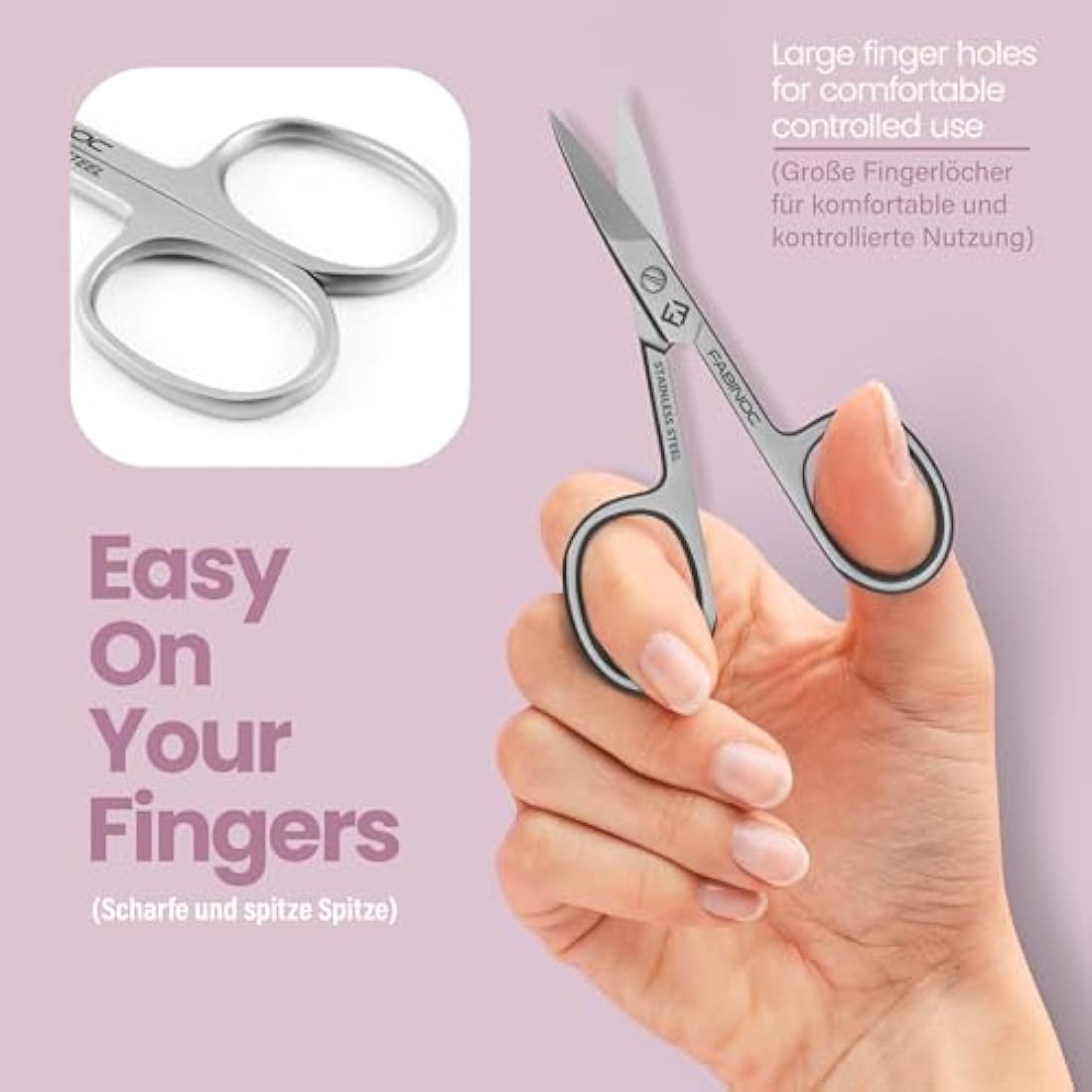 FABINOC® Curved Cuticle Scissors | German Quality Stainless Steel Multi-Purpose Sharp Manicure Scissors for Men & Women