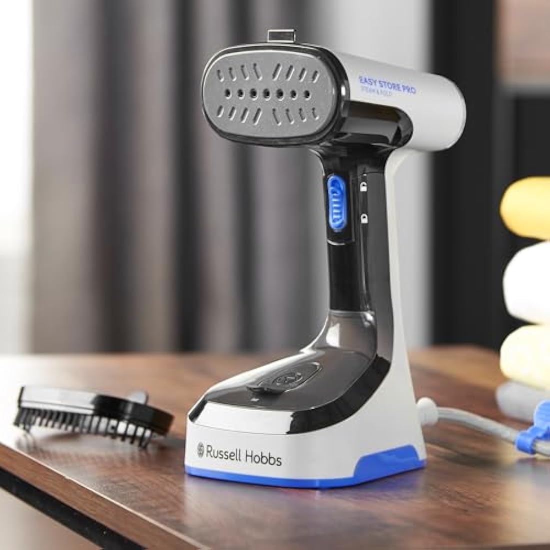 Russell Hobbs Handheld Clothes Steamer [powerful 1500W, Foldable & antibacterial] Steam Genie Easy Store (Sanitises, heats up quickly, 150ml tank, fabric nozzle, ideal for travel) 26740
