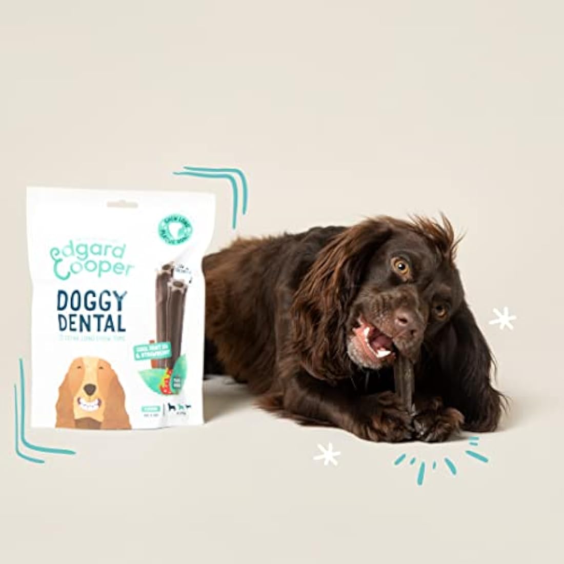 Edgard Cooper Treats Dental Stick, Medium - Eucalyptus & Apple - (8 x 7 stick pack), Natural Dog Chew Sticks, Dental Hygiene, One per Day, Low Calorie, Long Chewing, Fresh Breath