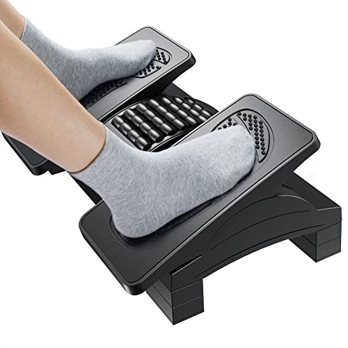 HUANUO Foot Rest Under Desk, Adjustable Ergonomic Under Desk Foot Rest at Work or Gaming with Massage Texture and Roller, 20 Degree Tilt or Lock Angle