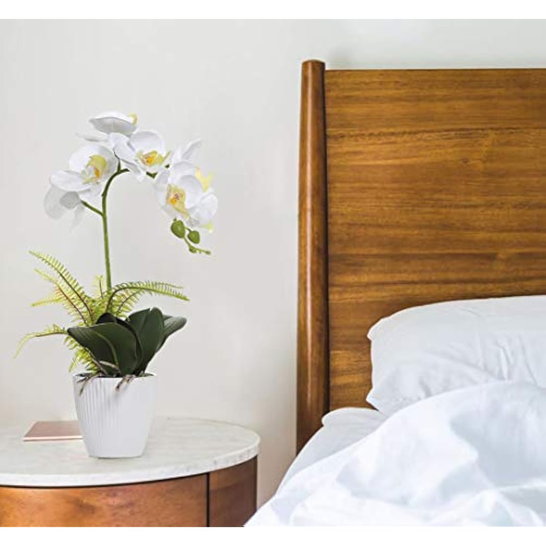Olrla Artificial White Orchid Flower in Pot, Potted Butterfly Orchid for Office Home Wedding Bathroom Decor Table Centerpiece