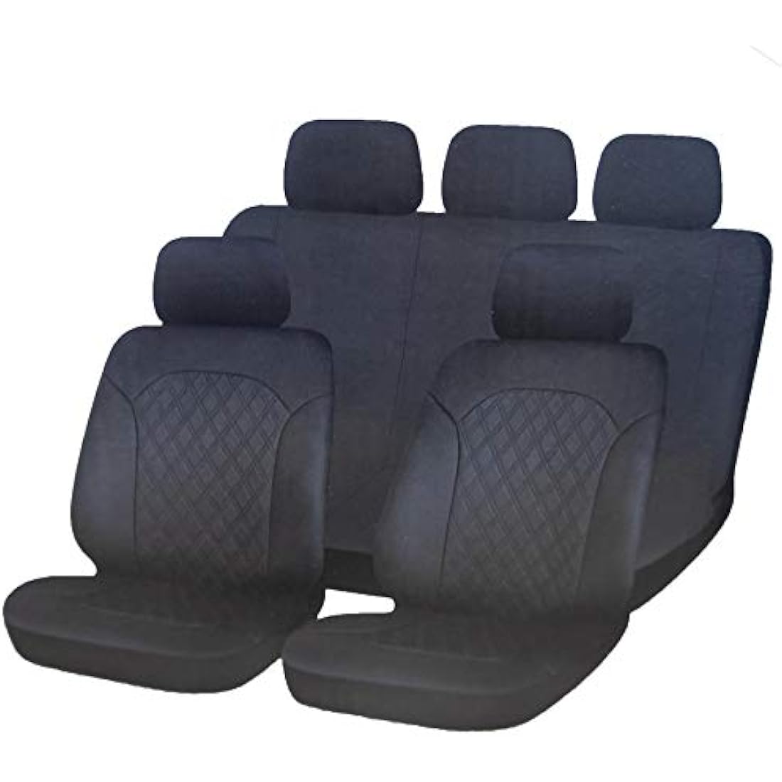 UKB4C Leatherette Front & Rear Car Van Seat Covers with Headrest Quilted pattern Black