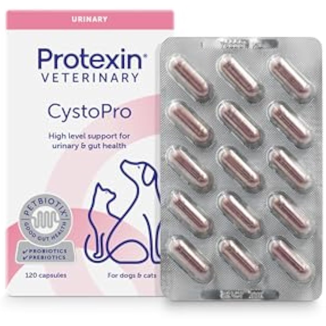 Protexin Veterinary CystoPro Capsules for Dogs and Cats, Bladder Health and Immune System Support, Meat-Free Chicken Flavour, 120 Capsules