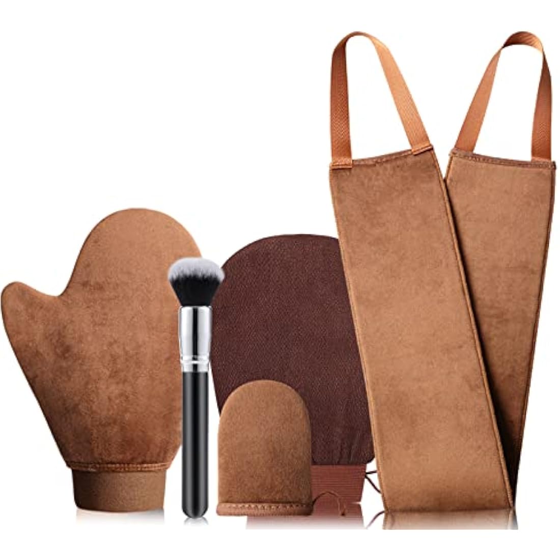 GAIYAH Self Tanning Mitt Kit - 5 in 1 Fake Tan Mitt Set,Self Tan Mit Glove, Tanning Brush, Exfoliating Gloves, Lotion Applicator for Back Tanner Applicator