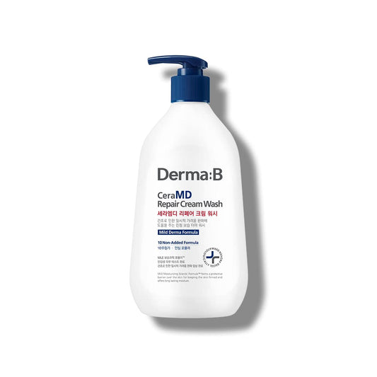 Derma B Ceramd Repair Cream Wash, Unscented Fragrance Free Creamy Face & Body Cleanser For Dry Sensitive Itchy Skin, Deep Moisture Paraben-Free Body