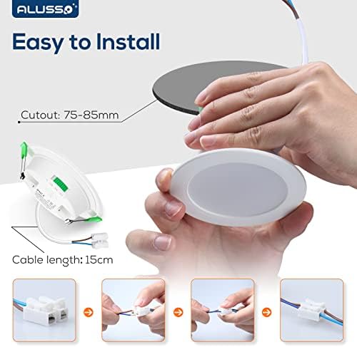 ALUSSO LED Recessed Ceiling Lights Dimmable, 5W IP65 LED Bathroom Spotlights, Warm White 3000K-Neutral White 4000K-Cool White 6500K Adjustable, Cut Φ75-85MM, 30MM Ultra-Slim Round Downlights, 6 Pack