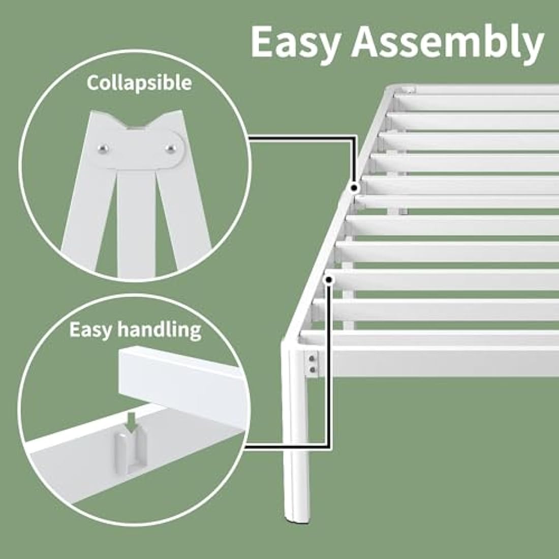 Lutown-Teen 3ft Single Bed Frame 46 cm High with Rounded Corners, Heavy Duty Metal Bed Frames Single with Steel Slats, Ample Storage Underneath, Noise Free, Easy Assembly, White